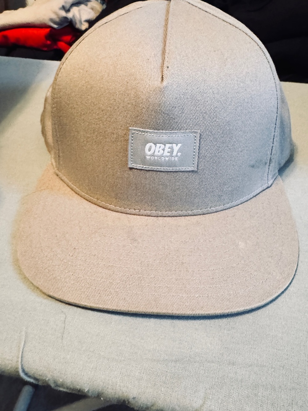 Obey Men's Light Gray Five-Panel Cap with Logo Patch